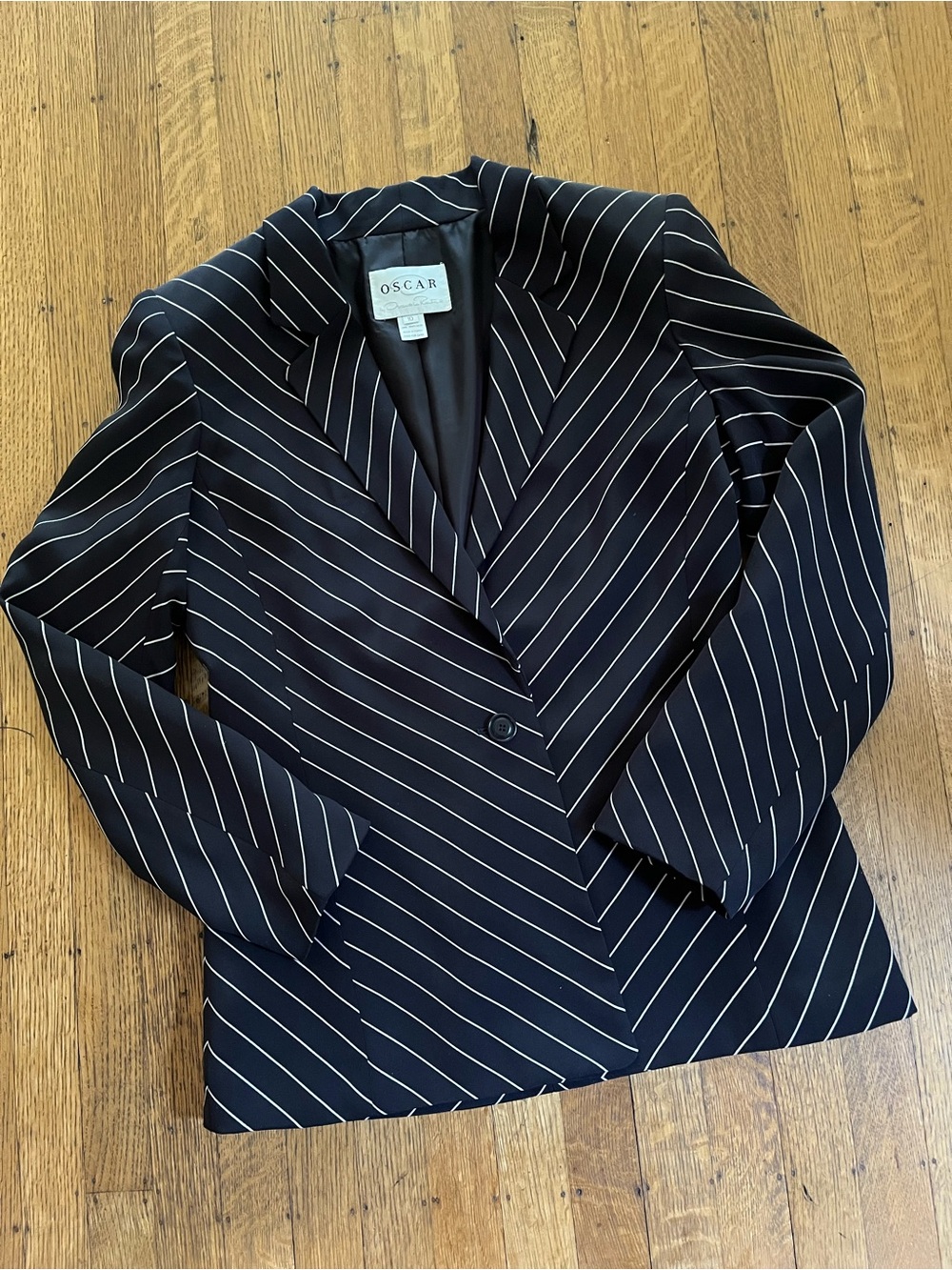 Oscar de la Renta Black Silk Pinstripe Single-Button Blazer Vintage